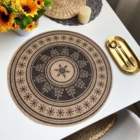 Jute Round Placemat Cotton Linen Dining Table Cushion Shooting Props Heat Proof Mat Christmas Fur Ball Vintage Weave Table Coaster sku image 5