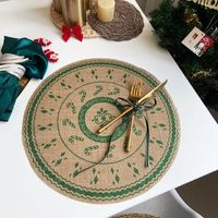 Jute Round Placemat Cotton Linen Dining Table Cushion Shooting Props Heat Proof Mat Christmas Fur Ball Vintage Weave Table Coaster sku image 14