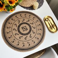 Jute Round Placemat Cotton Linen Dining Table Cushion Shooting Props Heat Proof Mat Christmas Fur Ball Vintage Weave Table Coaster sku image 4