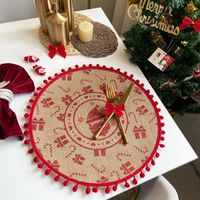 Jute Round Placemat Cotton Linen Dining Table Cushion Shooting Props Heat Proof Mat Christmas Fur Ball Vintage Weave Table Coaster sku image 21