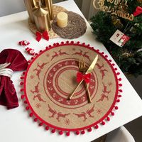 Jute Round Placemat Cotton Linen Dining Table Cushion Shooting Props Heat Proof Mat Christmas Fur Ball Vintage Weave Table Coaster sku image 23