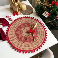 Jute Round Placemat Cotton Linen Dining Table Cushion Shooting Props Heat Proof Mat Christmas Fur Ball Vintage Weave Table Coaster sku image 25