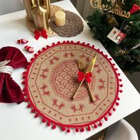 Jute Round Placemat Cotton Linen Dining Table Cushion Shooting Props Heat Proof Mat Christmas Fur Ball Vintage Weave Table Coaster sku image 22
