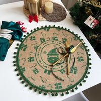 Jute Round Placemat Cotton Linen Dining Table Cushion Shooting Props Heat Proof Mat Christmas Fur Ball Vintage Weave Table Coaster sku image 26