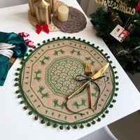 Jute Round Placemat Cotton Linen Dining Table Cushion Shooting Props Heat Proof Mat Christmas Fur Ball Vintage Weave Table Coaster sku image 27