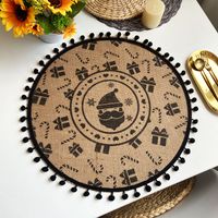 Jute Round Placemat Cotton Linen Dining Table Cushion Shooting Props Heat Proof Mat Christmas Fur Ball Vintage Weave Table Coaster sku image 16
