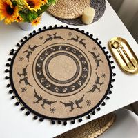 Jute Round Placemat Cotton Linen Dining Table Cushion Shooting Props Heat Proof Mat Christmas Fur Ball Vintage Weave Table Coaster sku image 18