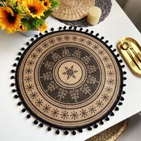 Jute Round Placemat Cotton Linen Dining Table Cushion Shooting Props Heat Proof Mat Christmas Fur Ball Vintage Weave Table Coaster sku image 20