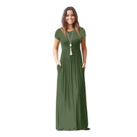 Regelmäßiges Kleid Für Damen Lässiger Rundhals-kurzarm Einfarbig Maxi-langes Kleid Daily Street main image 2