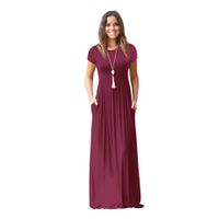 Regelmäßiges Kleid Für Damen Lässiger Rundhals-kurzarm Einfarbig Maxi-langes Kleid Daily Street main image 5