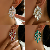 1 Pair Sweet Shiny Leaf Plating Inlay Copper Alloy Zinc Alloy Rhinestones 18K Gold Plated Drop Earrings main image 1