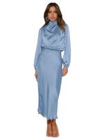 Women's Party Dress Elegant High Neck Long Sleeve Solid Color Midi Dress Banquet main image 4