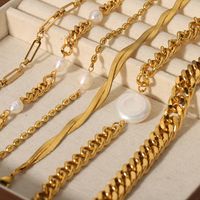Retro Geometric Stainless Steel 18K Gold Plated Freshwater Pearl Bracelets In Bulk main image 2