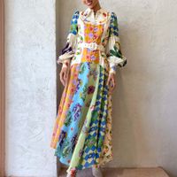 Women's Swing Dress Casual Ethnic Style Turndown Printing Long Sleeve Geometric Maxi Long Dress Travel Daily main image 5