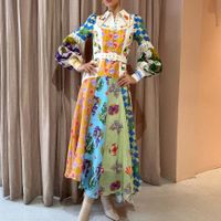 Women's Swing Dress Casual Ethnic Style Turndown Printing Long Sleeve Geometric Maxi Long Dress Travel Daily main image 4