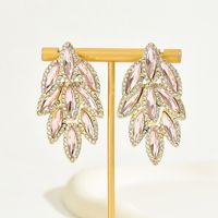 1 Pair Sweet Shiny Leaf Plating Inlay Copper Alloy Zinc Alloy Rhinestones 18K Gold Plated Drop Earrings main image 9