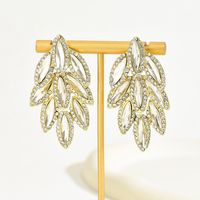 1 Pair Sweet Shiny Leaf Plating Inlay Copper Alloy Zinc Alloy Rhinestones 18K Gold Plated Drop Earrings main image 8