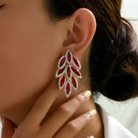1 Pair Sweet Shiny Leaf Plating Inlay Copper Alloy Zinc Alloy Rhinestones 18K Gold Plated Drop Earrings main image 5