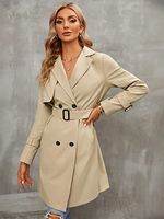 امرأة غير رسمي النمط الكلاسيكي اللون الصامد مزدوجة الصدر معطف معطف الخندق sku image 5