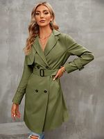 Women's Casual Classic Style Solid Color Double Breasted Coat Trench Coat sku image 1