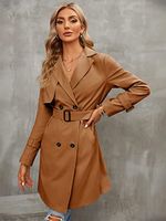 Women's Casual Classic Style Solid Color Double Breasted Coat Trench Coat sku image 9