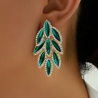 1 Pair Sweet Shiny Leaf Plating Inlay Copper Alloy Zinc Alloy Rhinestones 18K Gold Plated Drop Earrings main image 3