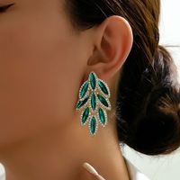 1 Pair Sweet Shiny Leaf Plating Inlay Copper Alloy Zinc Alloy Rhinestones 18K Gold Plated Drop Earrings main image 4