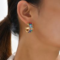 1 Pair Simple Style C Shape Inlay Alloy Artificial Gemstones Ear Studs main image 5