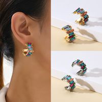 1 Pair Simple Style C Shape Inlay Alloy Artificial Gemstones Ear Studs main image 2