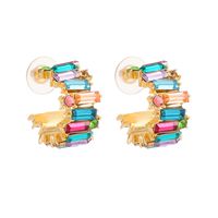 1 Pair Simple Style C Shape Inlay Alloy Artificial Gemstones Ear Studs main image 9