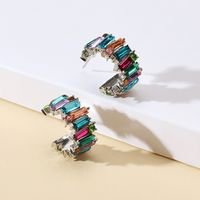 1 Pair Simple Style C Shape Inlay Alloy Artificial Gemstones Ear Studs sku image 2