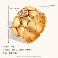 Süße Einfache Art Herzform Edelstahl-überlagerung Zirkon 18k Vergoldete Damen Ringe sku image 1