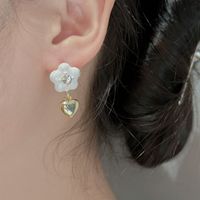 1 Pair Sweet Heart Shape Flower Enamel Plating Inlay Alloy Rhinestones Drop Earrings main image 5