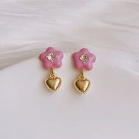 1 Pair Sweet Heart Shape Flower Enamel Plating Inlay Alloy Rhinestones Drop Earrings sku image 1