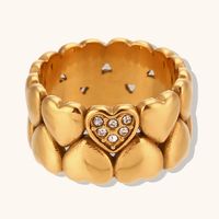 Süße Einfache Art Herzform Edelstahl-überlagerung Zirkon 18k Vergoldete Damen Ringe main image 6