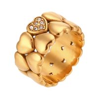 Süße Einfache Art Herzform Edelstahl-überlagerung Zirkon 18k Vergoldete Damen Ringe main image 3