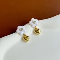 1 Pair Sweet Heart Shape Flower Enamel Plating Inlay Alloy Rhinestones Drop Earrings main image 3