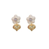1 Pair Sweet Heart Shape Flower Enamel Plating Inlay Alloy Rhinestones Drop Earrings main image 2