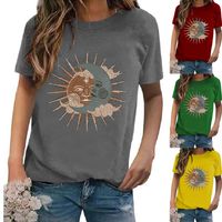 Femmes T-shirt Manche Courte T-shirts Impression Décontractée Style Vintage Soleil Lune main image 5