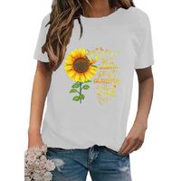 Frau T-shirt Kurzarm T-shirts Drucken Lässig Sonnenblume Brief Schmetterling main image 4