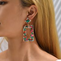 1 Pair Fashion Rectangle Alloy Inlay Rhinestones Women's Drop Earrings main image 1