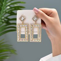 1 Par Moda Rectángulo Aleación Embutido Diamantes De Imitación Mujeres Pendientes De Gota sku image 1