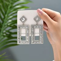 1 Par Moda Rectángulo Aleación Embutido Diamantes De Imitación Mujeres Pendientes De Gota sku image 4