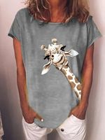 Frau T-shirt Kurzarm T-shirts Drucken Lässig Giraffe main image 4