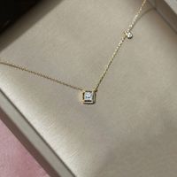 Simple Style Square Sterling Silver Plating Inlay Zircon Gold Plated Silver Plated Pendant Necklace sku image 1
