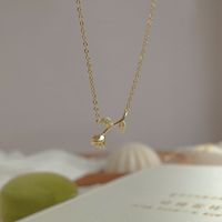 Elegant Retro Sweet Rose Sterling Silver Inlay Zircon Gold Plated Pendant Necklace sku image 1