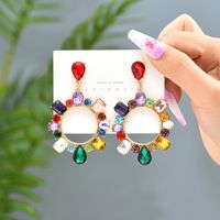1 Pair Lady Circle Rhinestone Inlay Artificial Gemstones Women's Drop Earrings main image 5