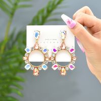 1 Pair Lady Circle Rhinestone Inlay Artificial Gemstones Women's Drop Earrings sku image 3