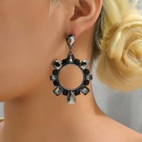 1 Pair Lady Circle Rhinestone Inlay Artificial Gemstones Women's Drop Earrings main image 4