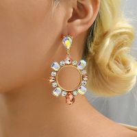 1 Pair Lady Circle Rhinestone Inlay Artificial Gemstones Women's Drop Earrings main image 3